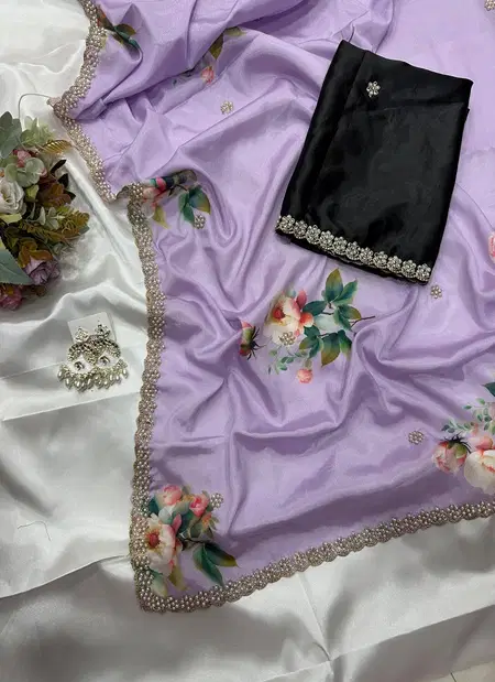 Aarna Chinon Digital With Embroidery And Daimond Work Saree Online Wholesale